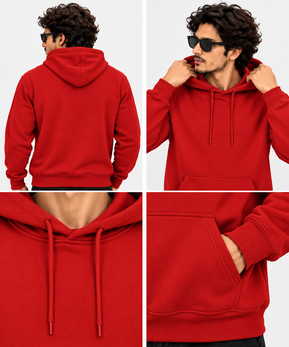 Red Regular Fit Hoodie | 300 GSM 100% Cotton Brushed Fleece