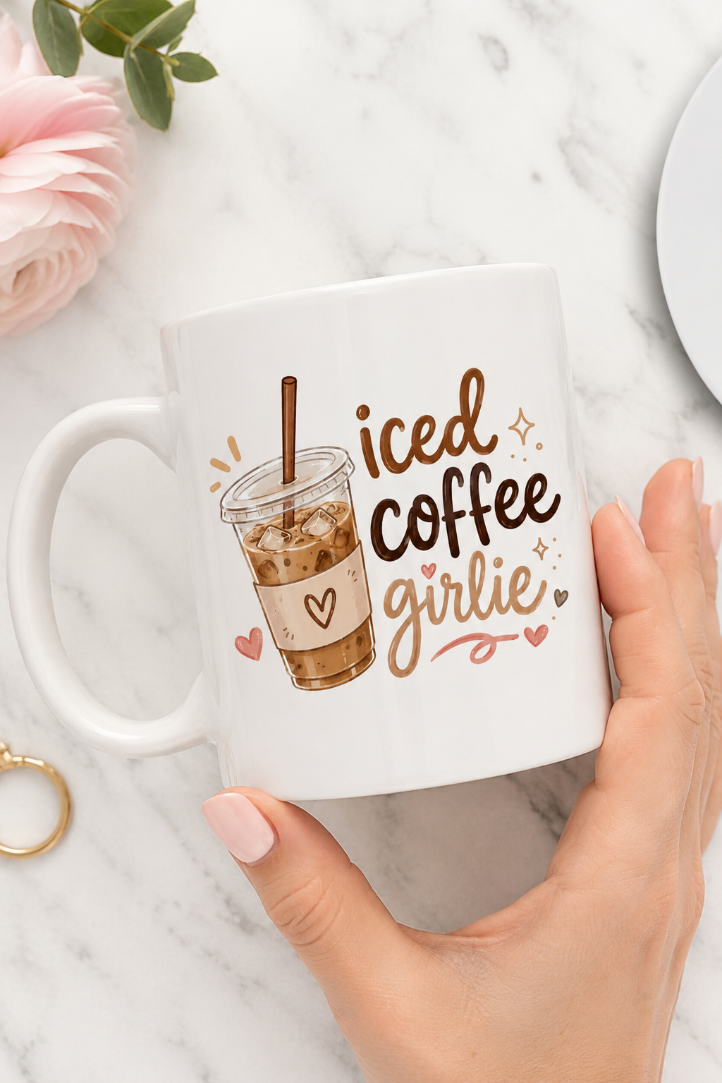 Iced Coffee Girly Coffee Mug | Cute Aesthetic Ceramic Mug for Coffee Lovers