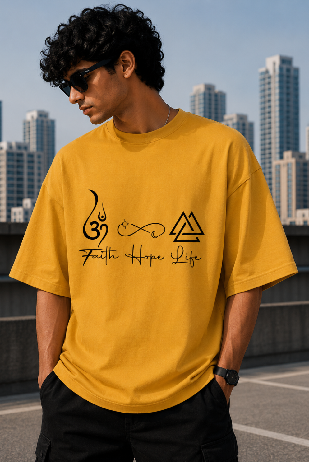 Faith Hope Life Oversize T-Shirt | Spiritual Graphic Unisex Streetwear