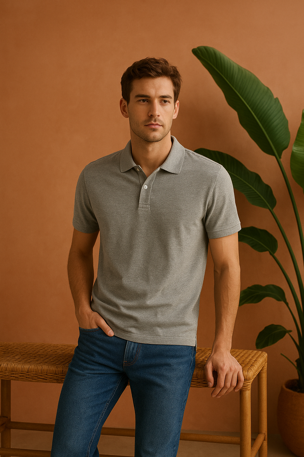 Melange Grey Polo T-Shirt | Classic Half Sleeves Smart Casual Wear