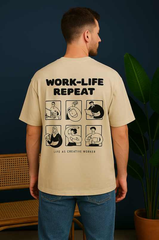 Work Life Repeat Oversized T-Shirt | Funny Quote Unisex Streetwear