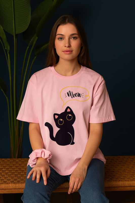 Meow Oversized T-Shirt | Cute Cat Graphic Unisex Streetwear