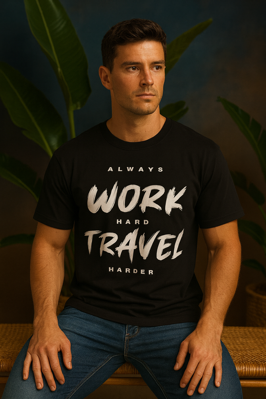 Work Hard Travel Harder T-Shirt | Travel Quote Unisex Streetwear