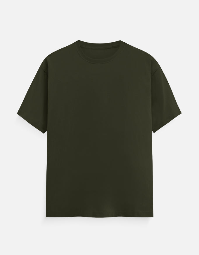 Solid Bottle Green Plain T-Shirt | Minimalist Unisex Casual Wear