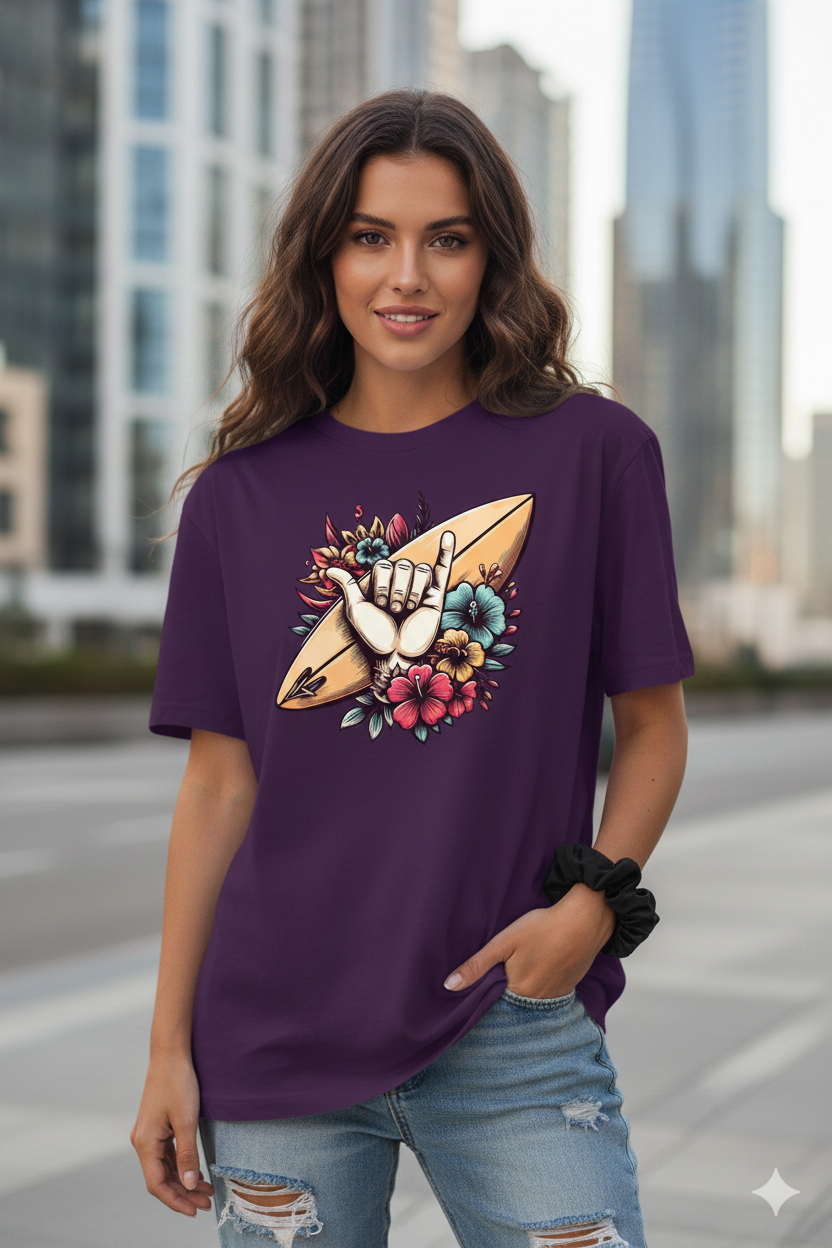 Surfing Board Floral Oversize T-Shirt | Tropical Surf Graphic Unisex Streetwear