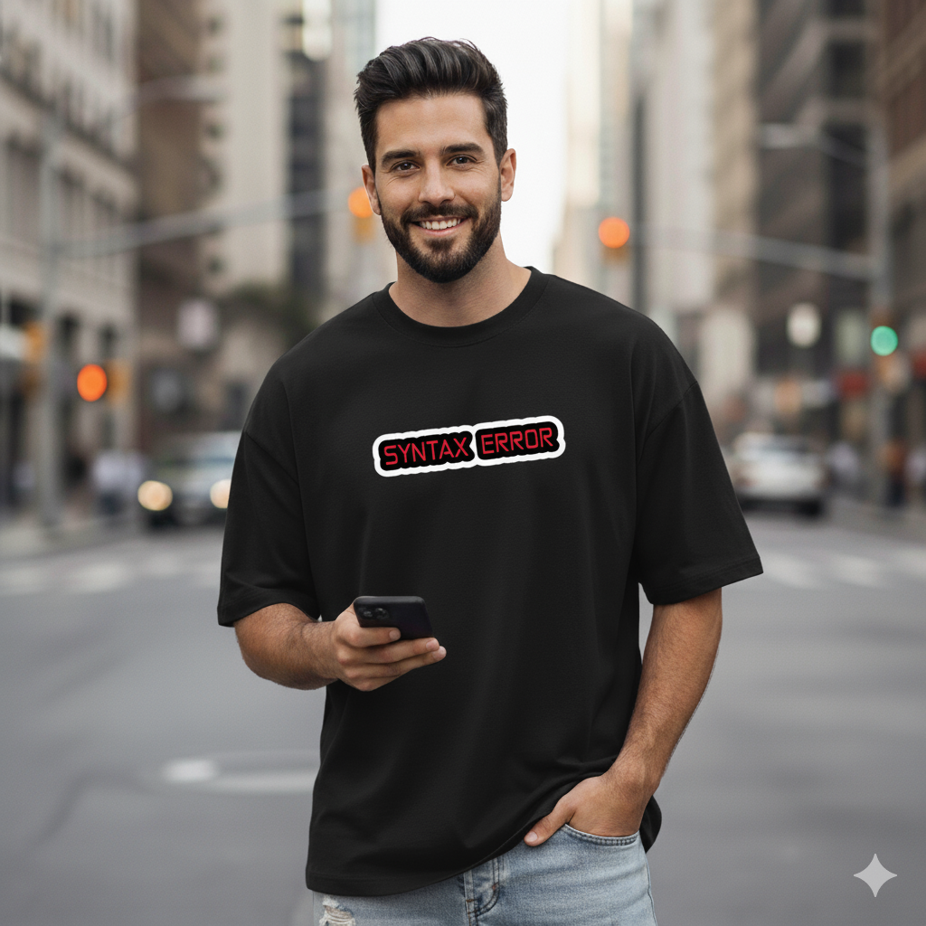 Syntax Error Oversized T-Shirt | Funny Coder Quote Unisex Streetwear