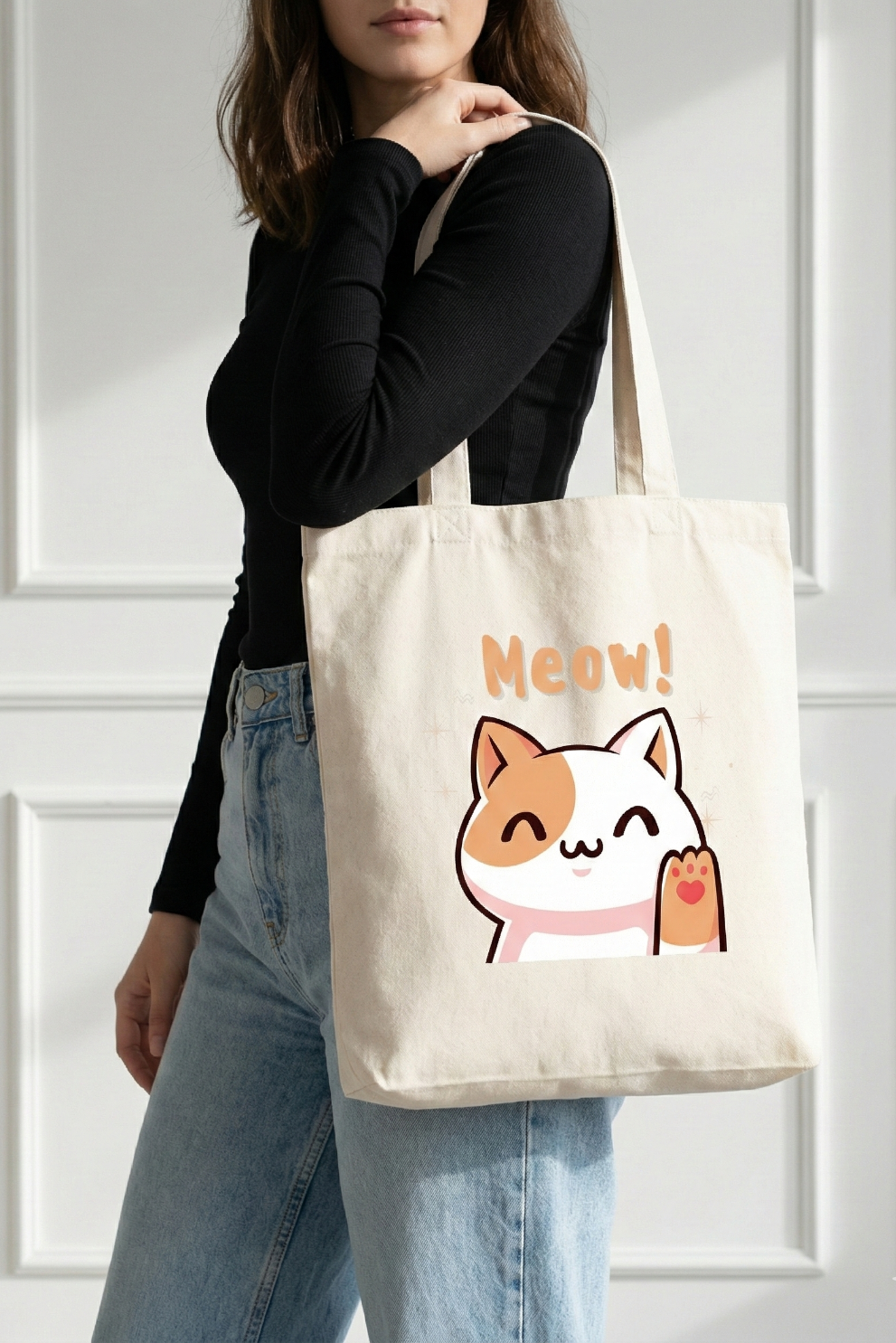 Meow Small Tote Bag(Zipper) | Inspirational Quote Everyday Carry