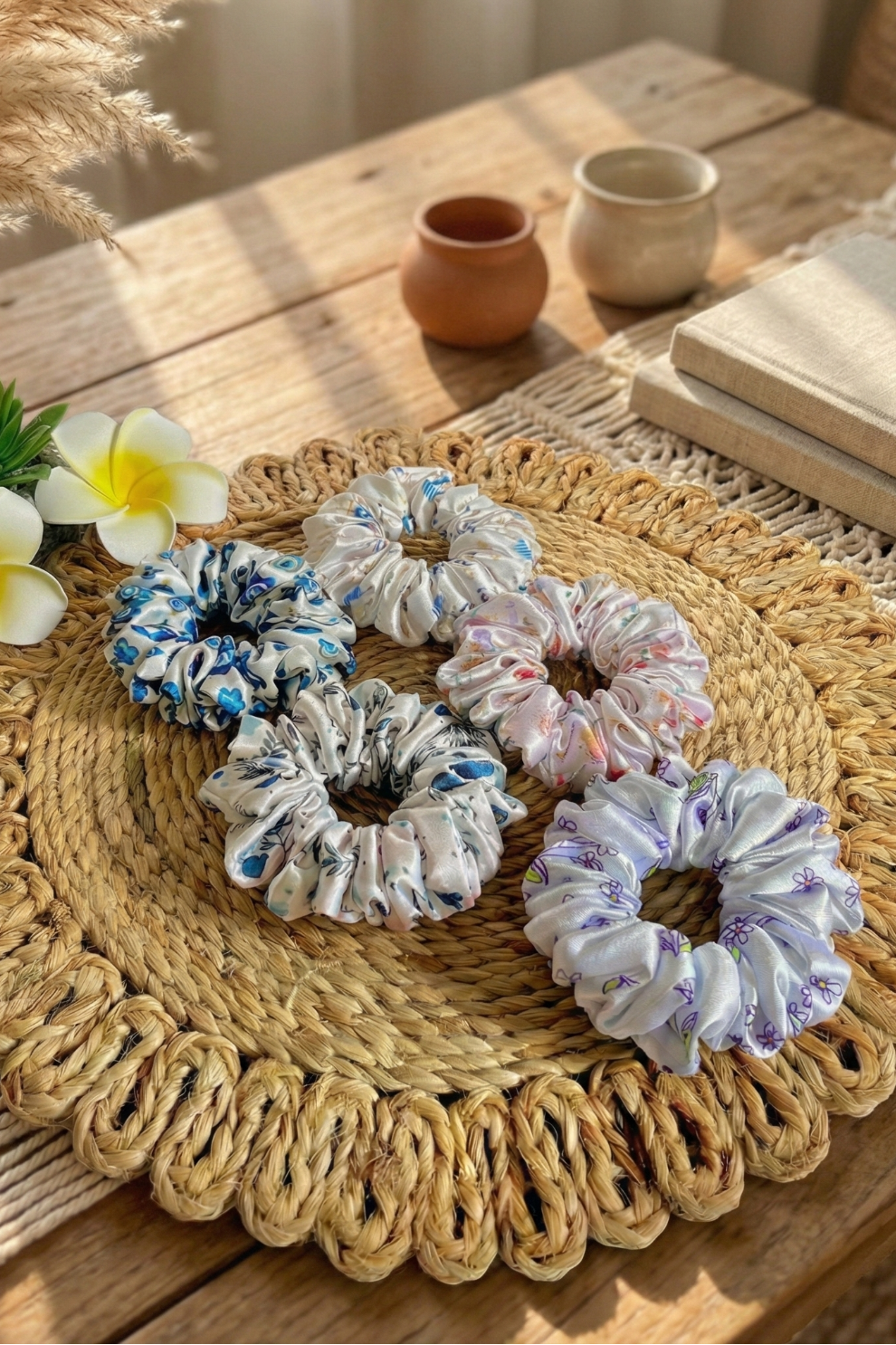 Set of 5 Regular Size Blossom Scrunchies | Soft Hair Tie Pack for Everyday Styling