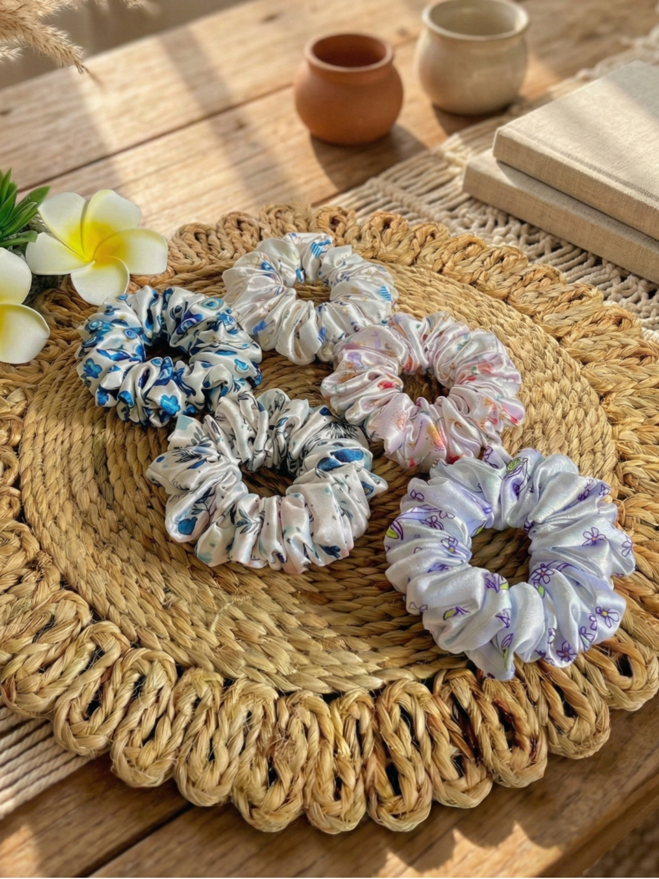 Set of 5 Regular Size Blossom Scrunchies | Soft Hair Tie Pack for Everyday Styling