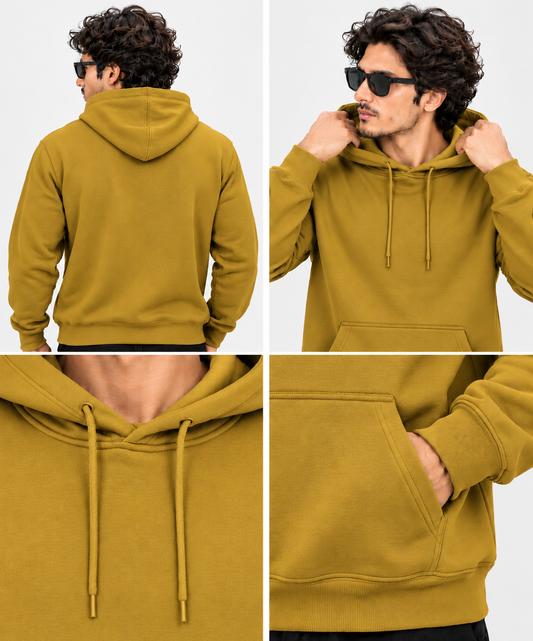 Mustard Yellow Regular Fit Hoodie | 300 GSM 100% Cotton Brushed Fleece