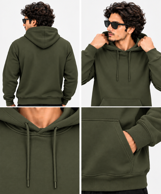 Bottle Green Regular Fit Hoodie | 300 GSM 100% Cotton Brushed Fleece