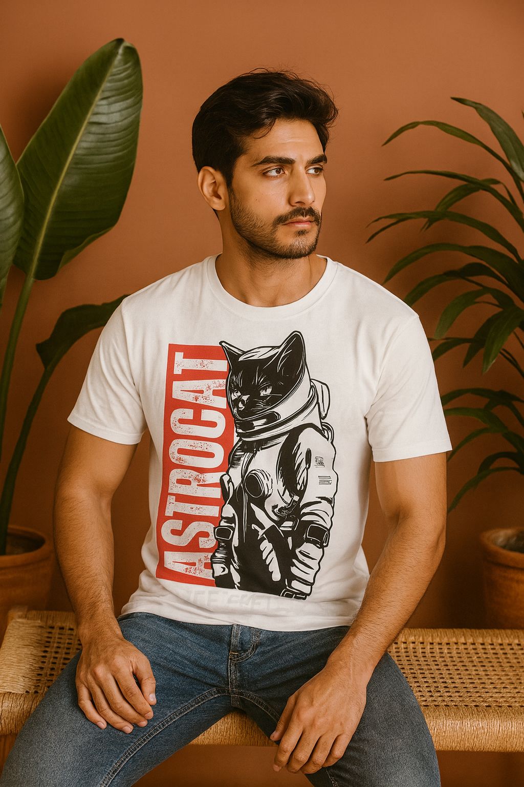 Astrocat Half Sleeves T-Shirt | Space Cat Graphic Tee