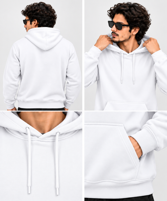 White Regular Fit Hoodie | 300 GSM 100% Cotton Brushed Fleece