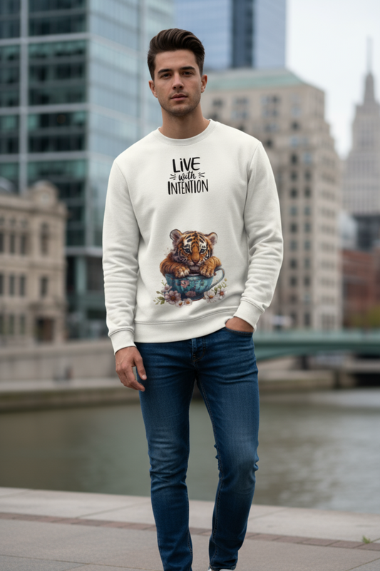 Live with Intention Off-White Sweatshirt | Mindful & Minimal Unisex Streetwear