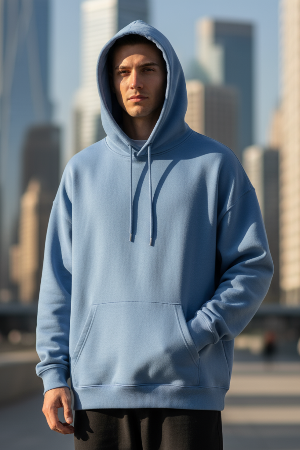 Sky Blue Plain Oversized Hoodie | Minimal & Cozy Unisex Streetwear