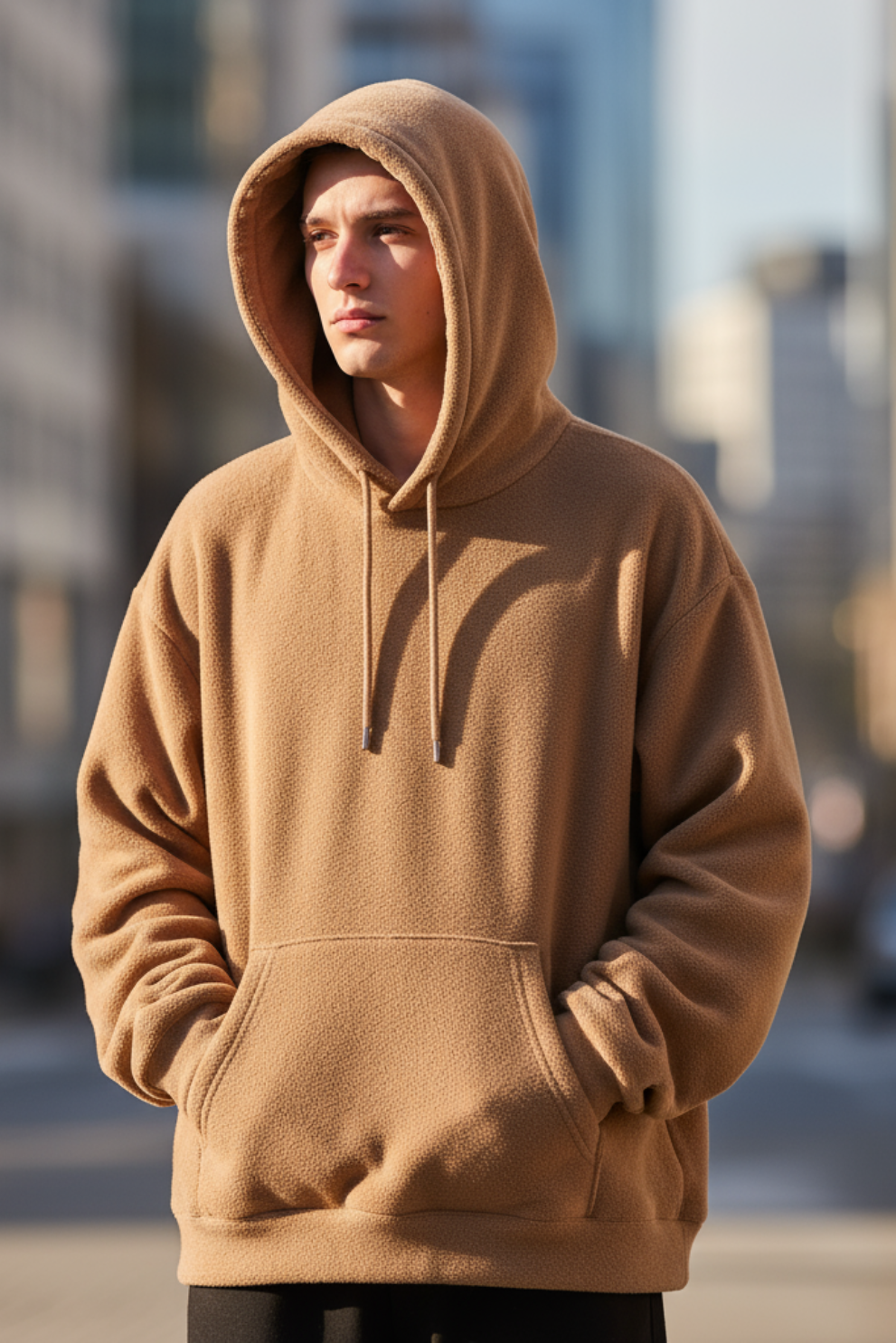 Beige Plain Oversized Hoodie | Neutral Minimal Unisex Streetwear