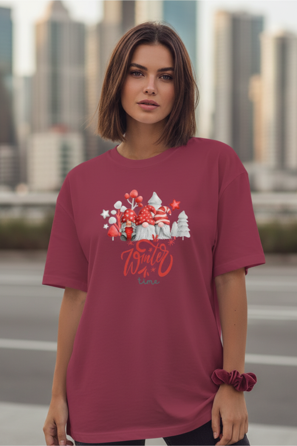 Christmas Winter Time Oversize T-Shirt | Festive Holiday Graphic Unisex Streetwear