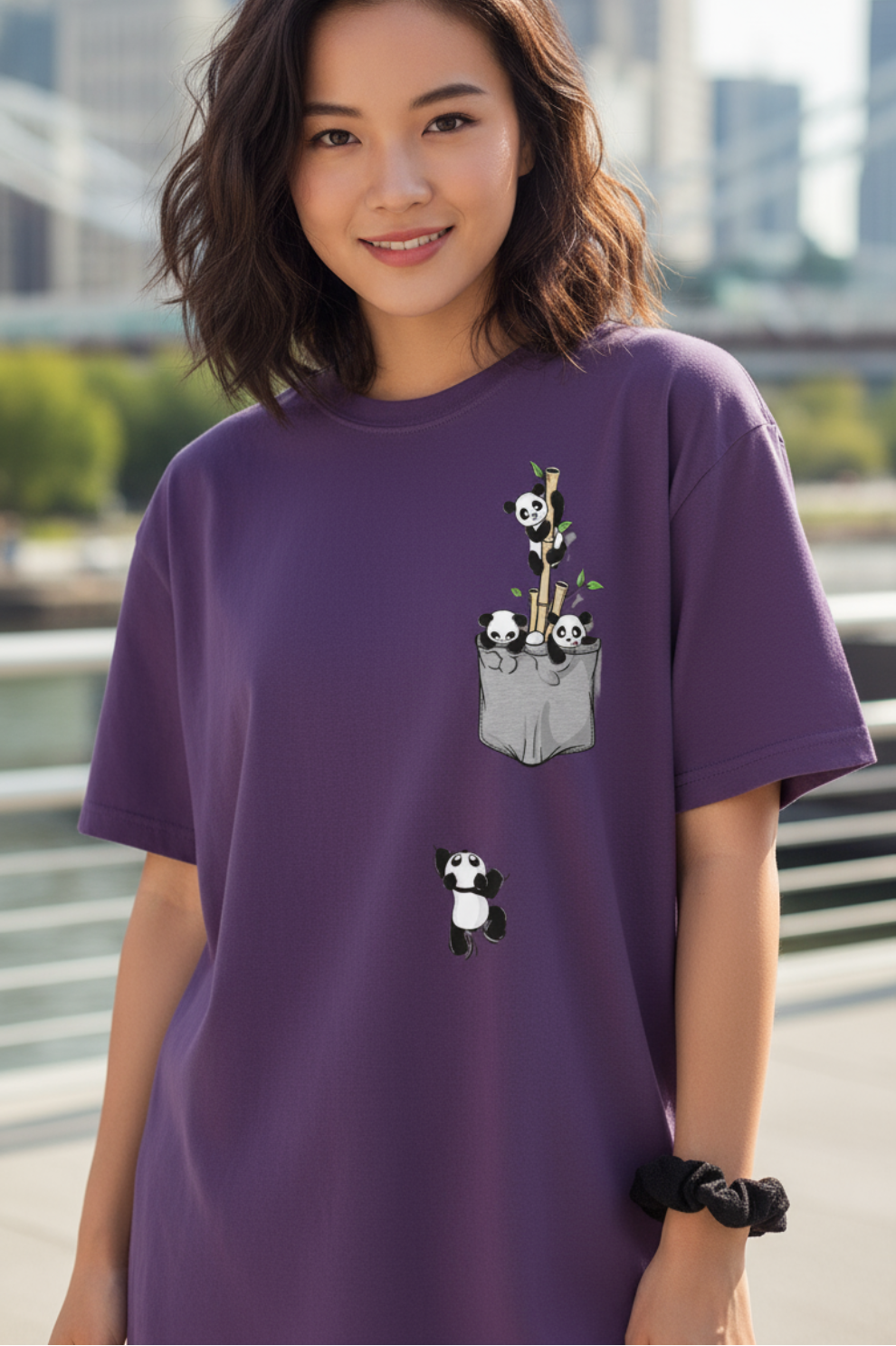 Panda Pocket Print Oversized T-Shirt | Cute Animal Graphic Unisex Streetwear