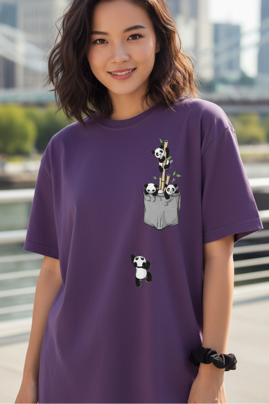 Panda Pocket Print Oversized T-Shirt | Cute Animal Graphic Unisex Streetwear