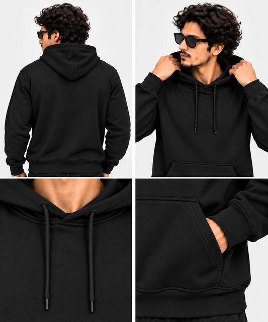 Black Regular Fit Hoodie | 300 GSM 100% Cotton Brushed Fleece