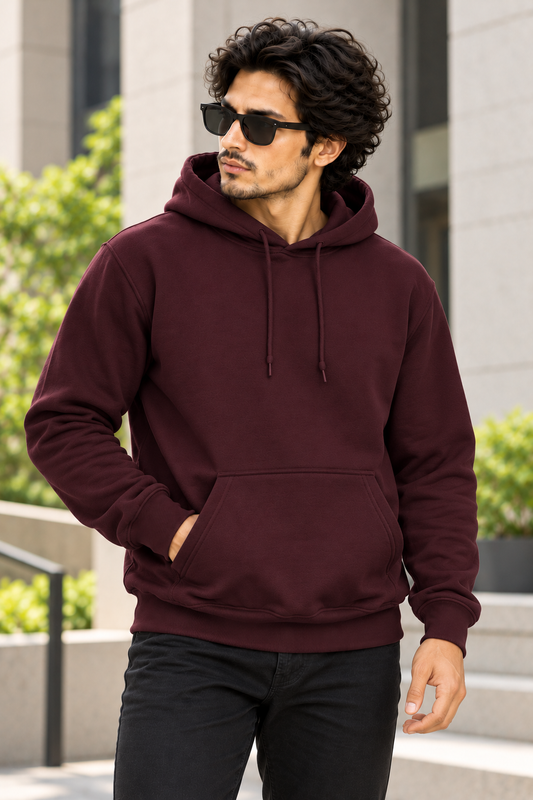 Maroon Regular Fit Hoodie | 300 GSM 100% Cotton Brushed Fleece