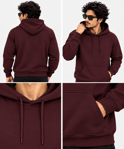 Maroon Regular Fit Hoodie | 300 GSM 100% Cotton Brushed Fleece