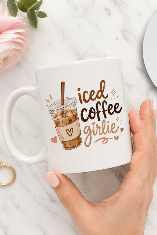 Iced Coffee Girly Coffee Mug | Cute Aesthetic Ceramic Mug for Coffee Lovers