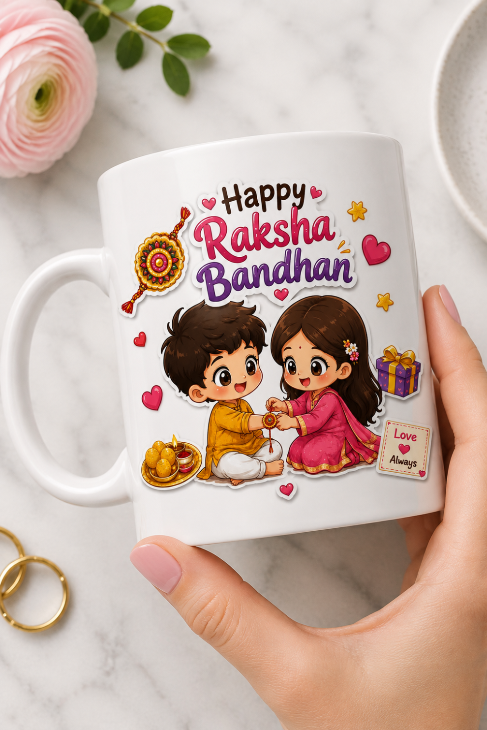Happy Rakshabandhan Coffee Mug | Rakhi Gift Cup for Brother & Sister