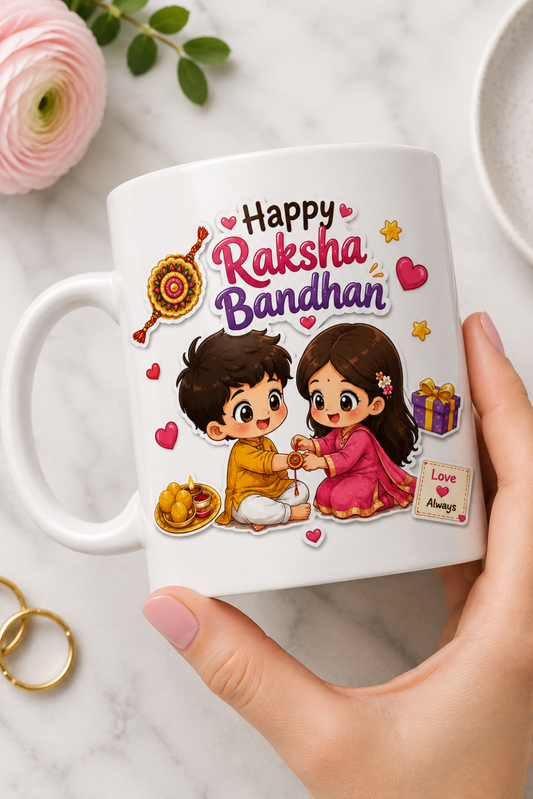 Happy Rakshabandhan Coffee Mug | Rakhi Gift Cup for Brother & Sister