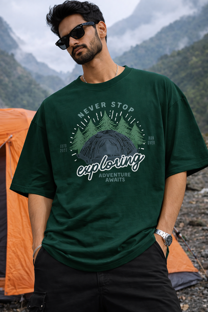 Never Stop Exploring Oversize T-Shirt | Travel Adventure Unisex Streetwear