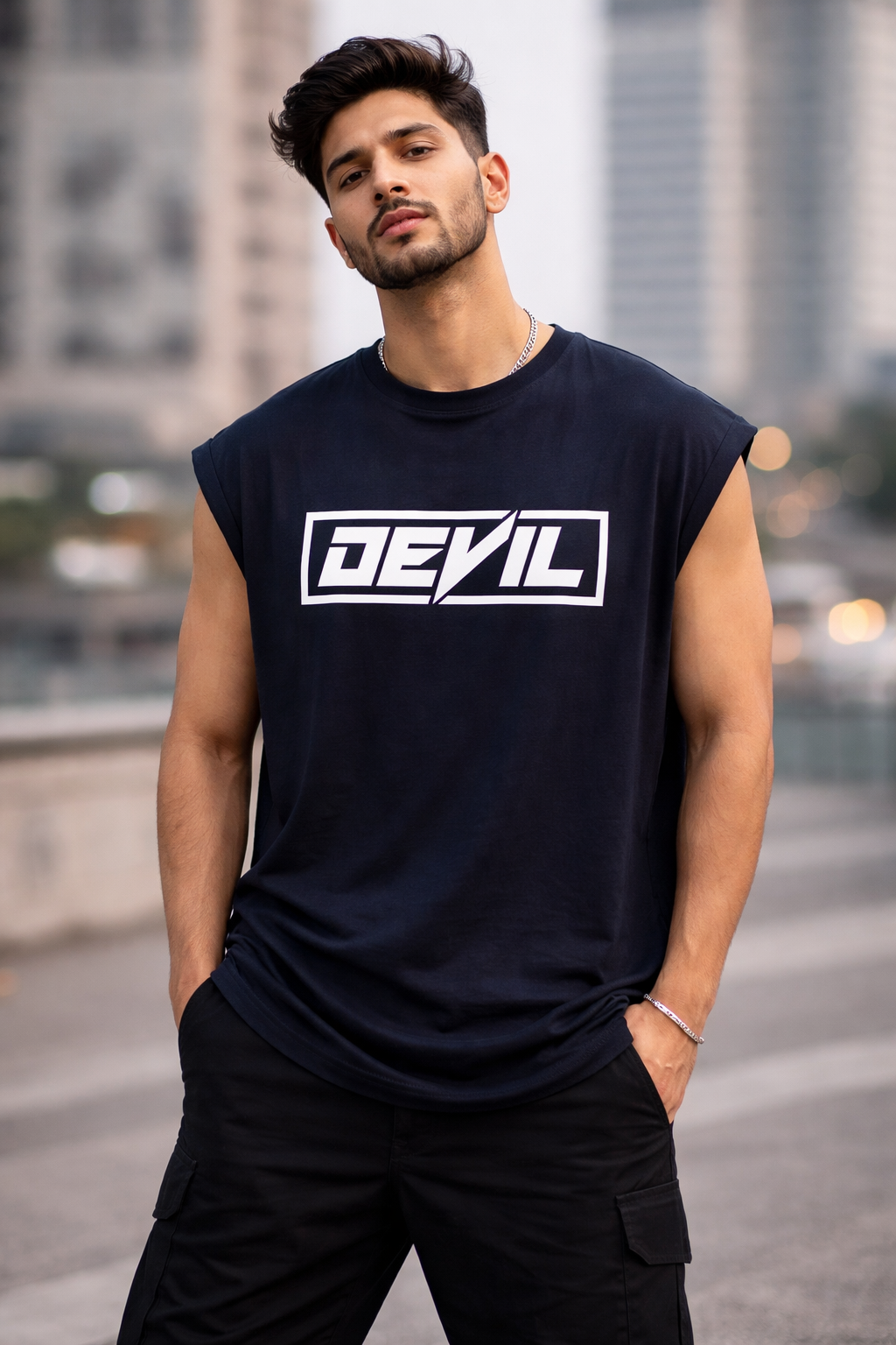 DEVIL Sleeveless Oversize T-Shirt | 240 GSM French Terry Bold Streetwear