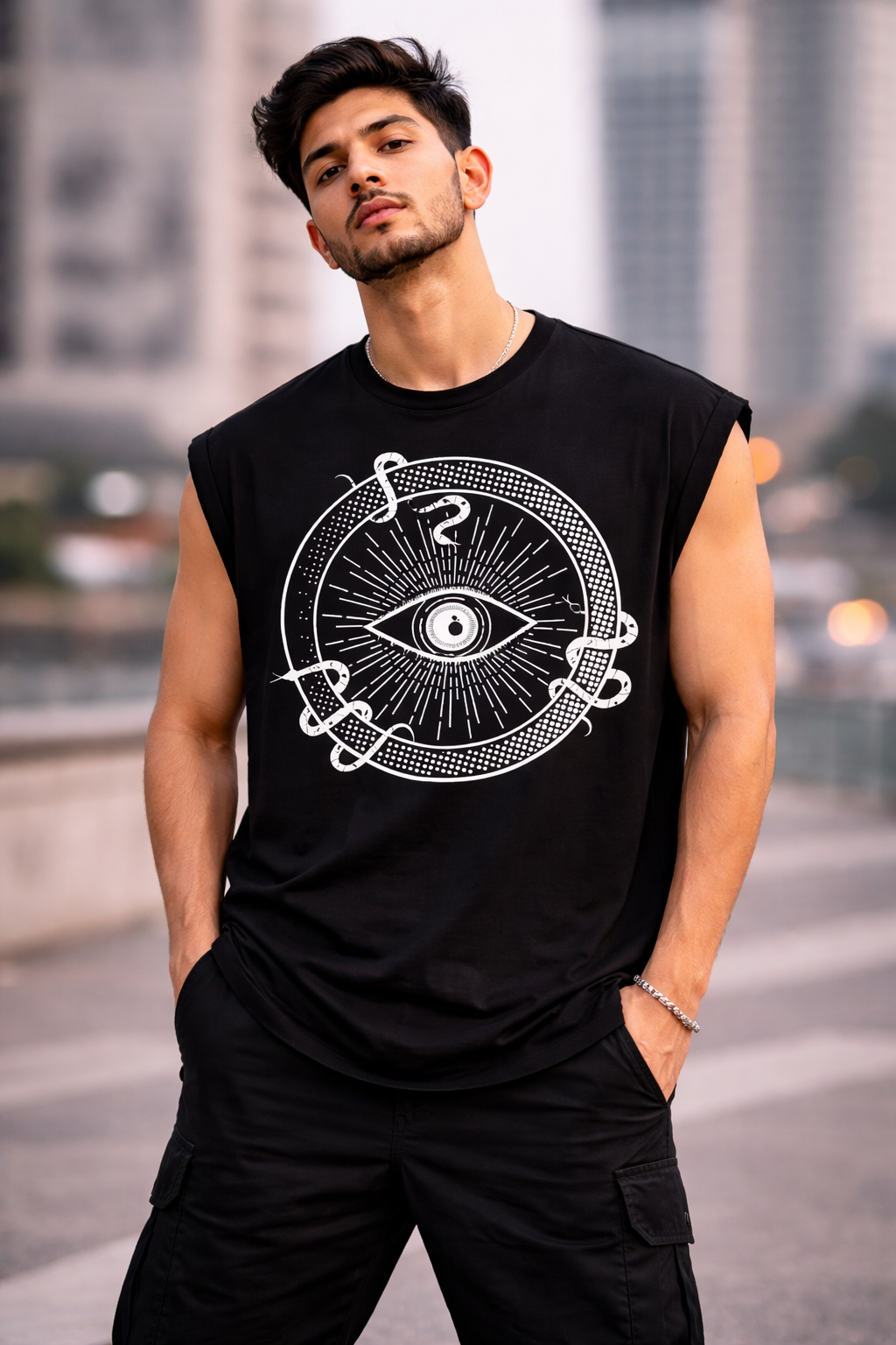 Eye Sleeveless Oversize T-Shirt | 240 GSM French Terry Graphic Streetwear