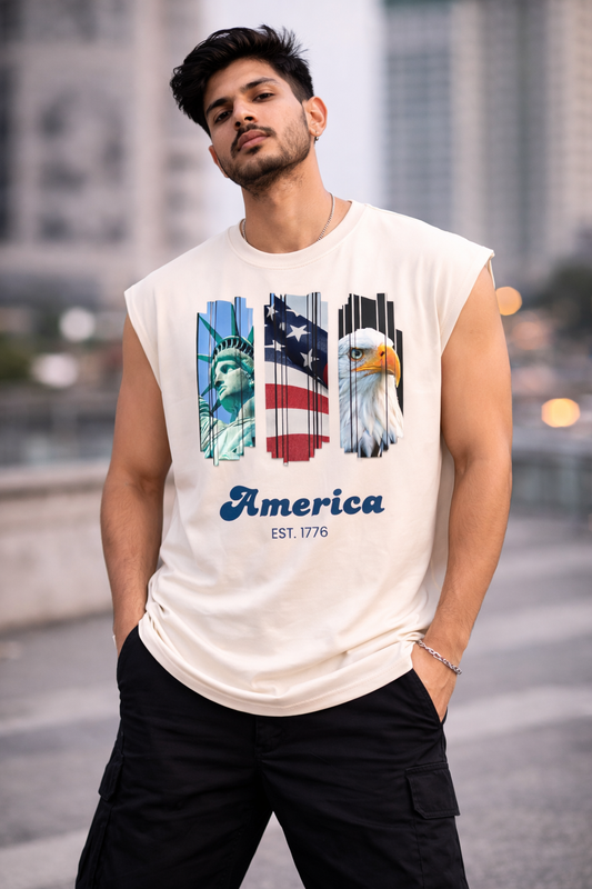 America Sleeveless Oversize T-Shirt | 240 GSM French Terry Streetwear
