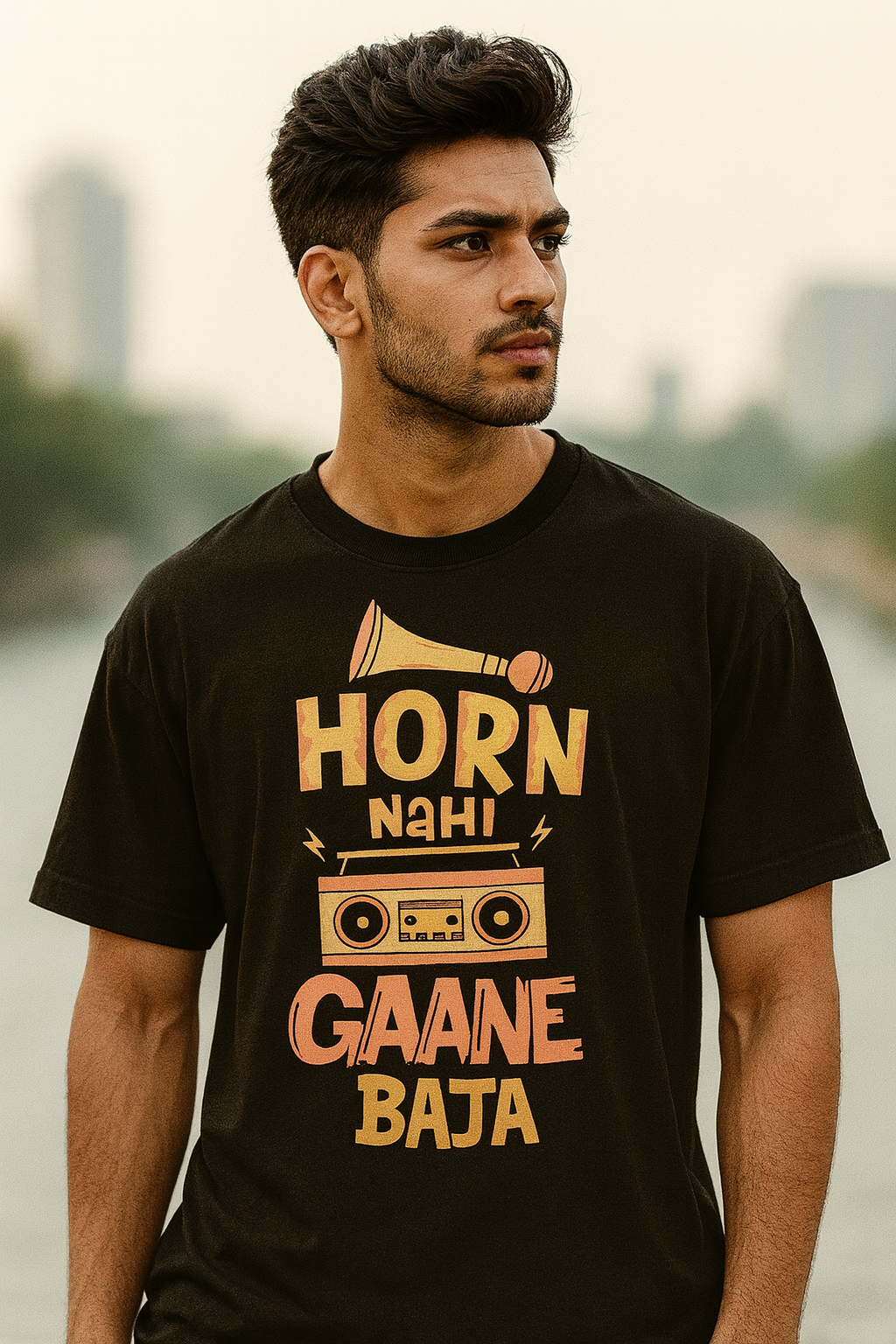 Horn Nai Gaane Baja T-Shirt | Funny Desi Road Quote Unisex Streetwear