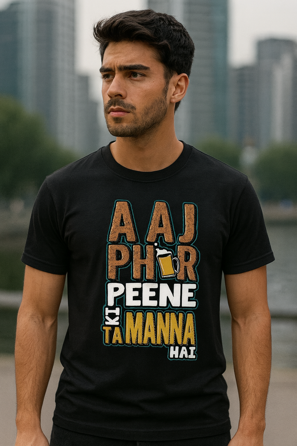 Aaj Phir Peene Ki Tamanna Regular T-Shirt | Funny Desi Quote Casual Wear