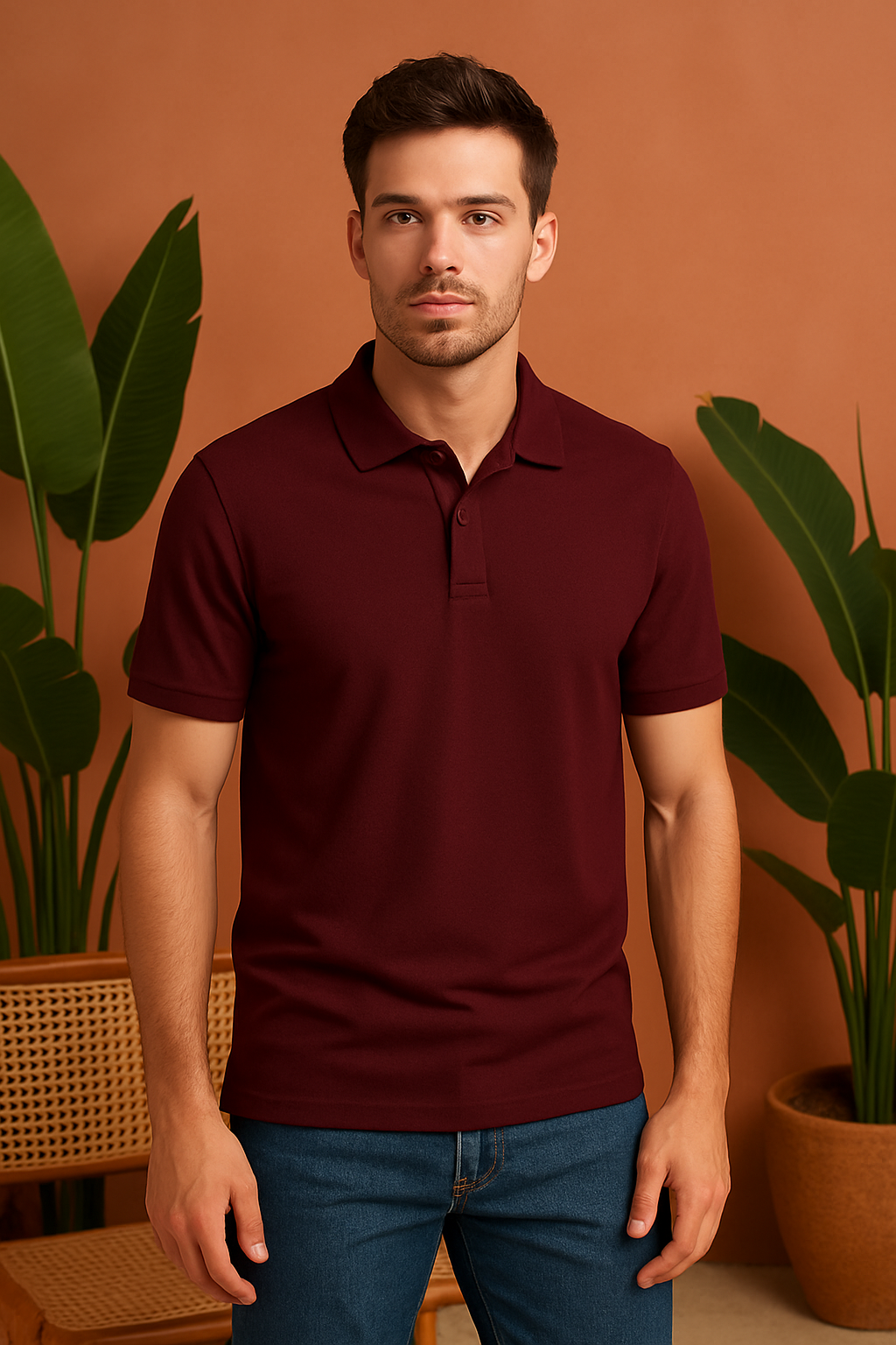 Maroon Polo T-Shirt | Classic Half Sleeves Smart Casual Wear