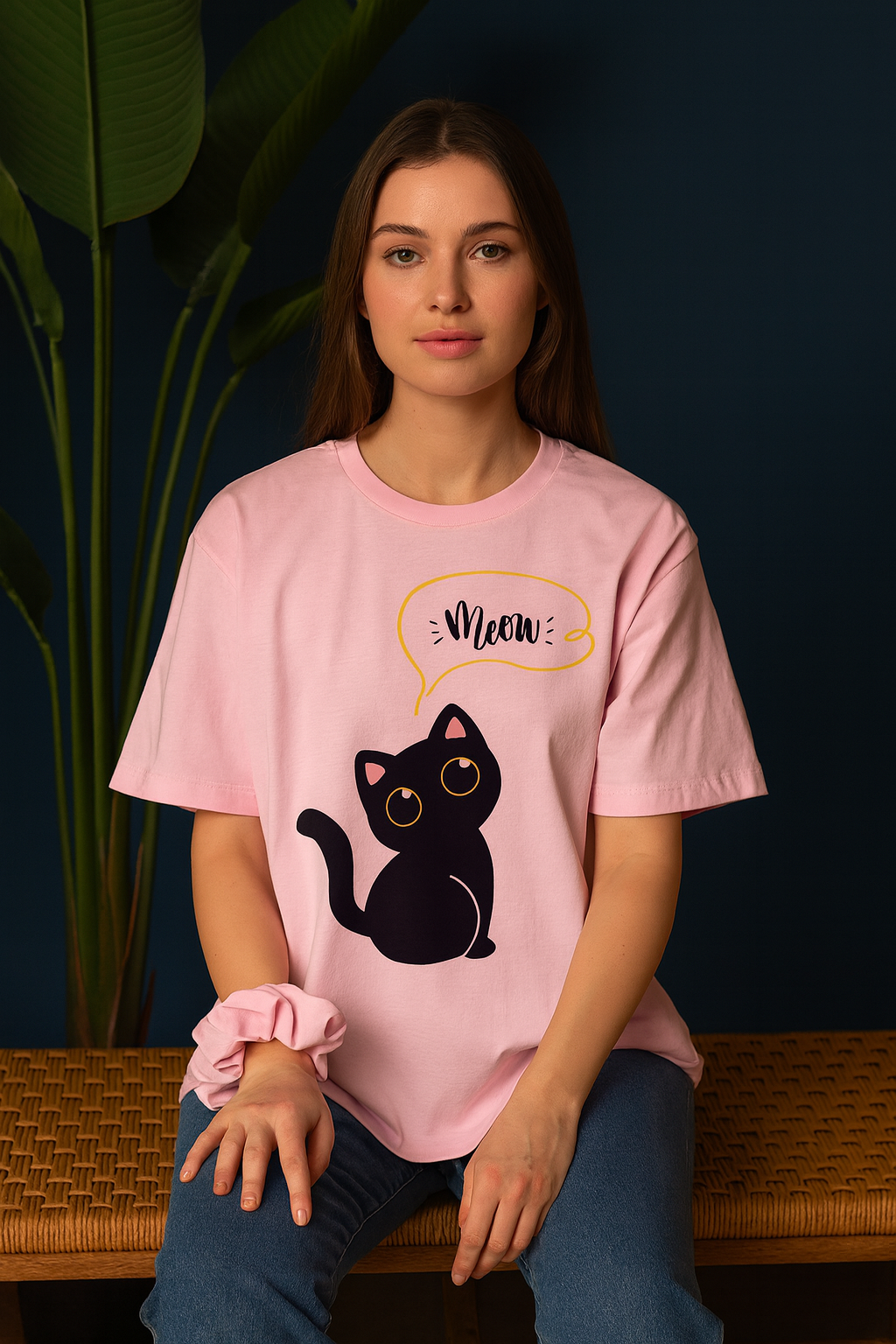 Meow Oversized T-Shirt | Cute Cat Graphic Unisex Streetwear