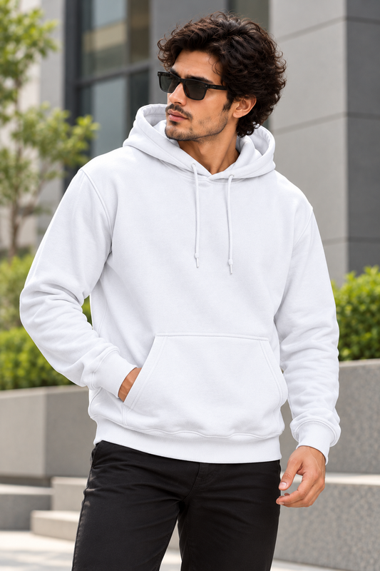 White Regular Fit Hoodie | 300 GSM 100% Cotton Brushed Fleece