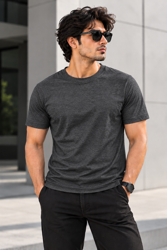 Solid Charcoal Plain T-Shirt | Minimalist Unisex Casual Wear