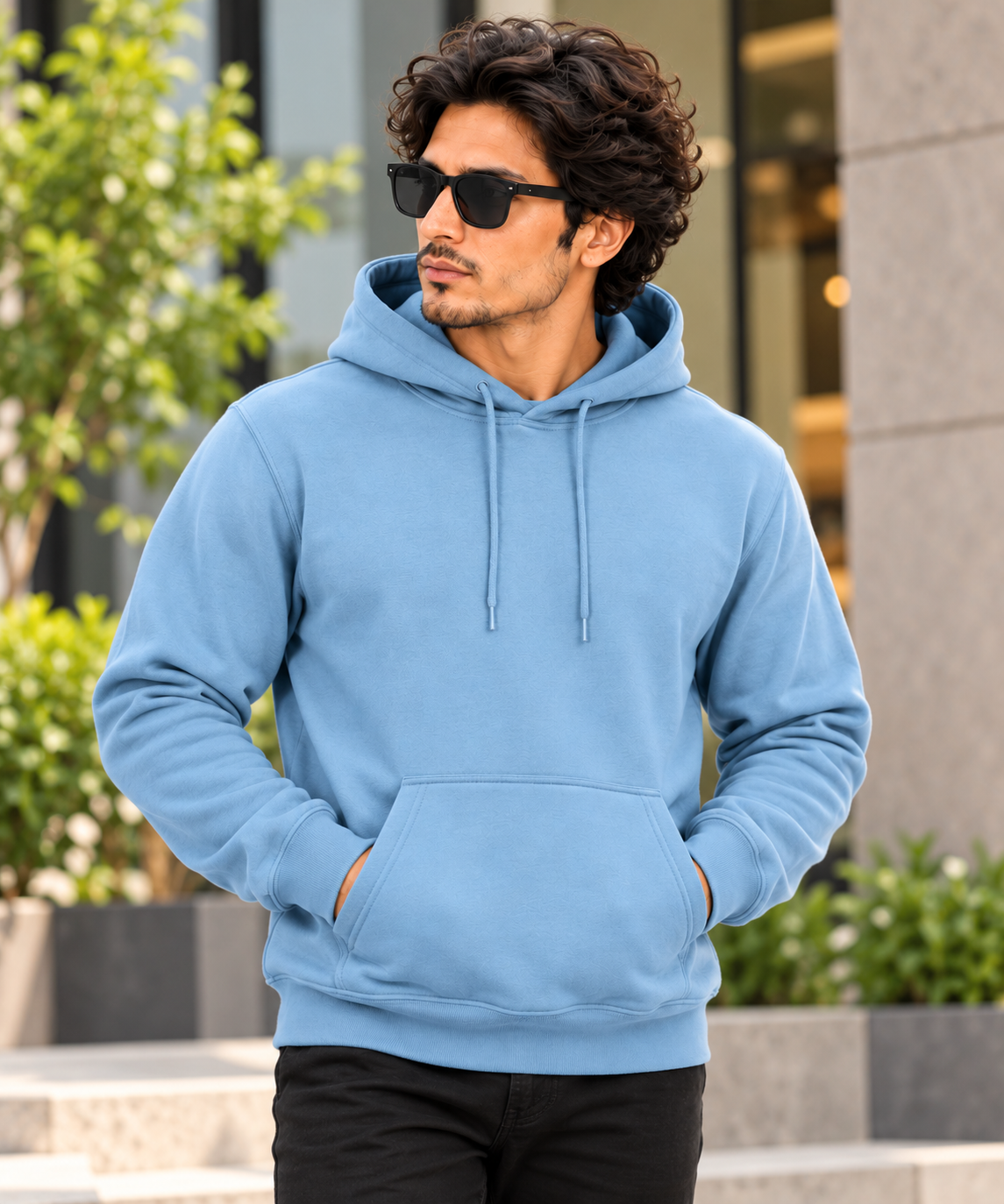 Baby Blue Regular Fit Hoodie | 300 GSM 100% Cotton Brushed Fleece