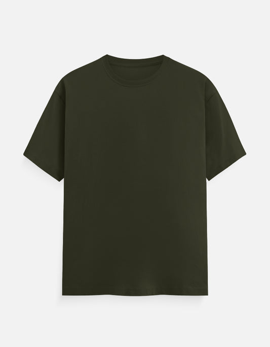 Solid Bottle Green Plain T-Shirt | Minimalist Unisex Casual Wear