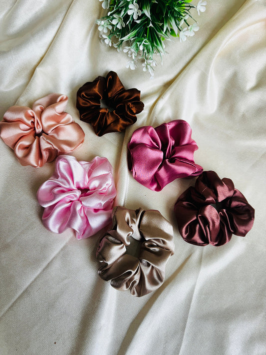 Set of 6 Regular Size Satin Scrunchies | Soft Hair Tie Pack for Everyday Styling