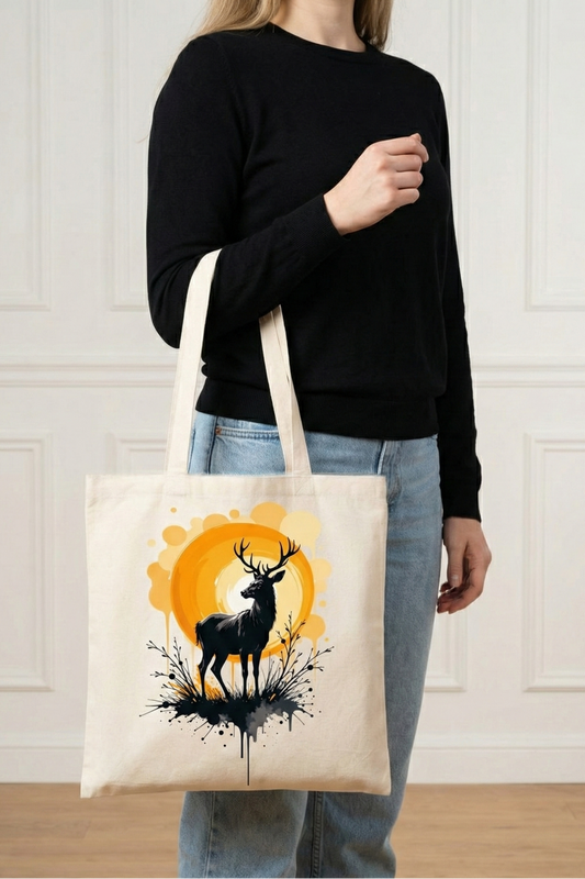 Deer Tote Bag ((Zipper Large Size) | Wildlife Printed Canvas Carry Bag