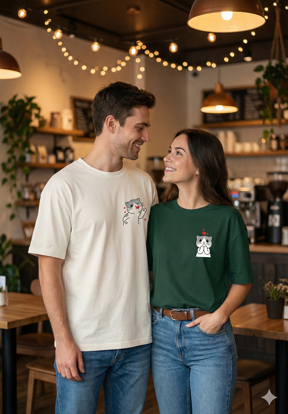 Cat Couple Oversize T-Shirt | Cute Matching Love Unisex Streetwear