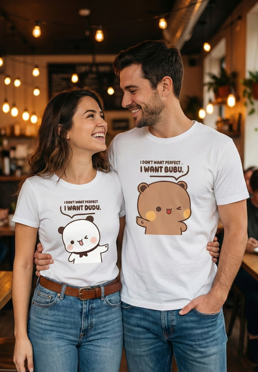 Dudu & Bubu Couple T-Shirt | Cute Cartoon Matching Couple Wear