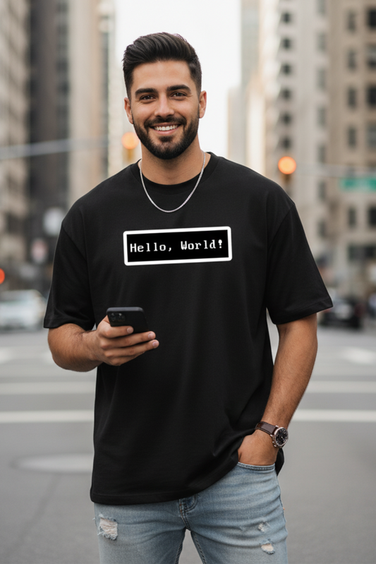 Hello World Oversized T-Shirt | Classic Programmer Graphic Unisex Streetwear