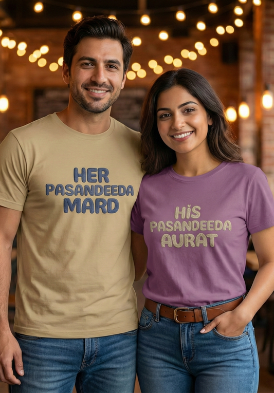 Her Pasandida Mard Couple T-Shirt | Hindi Quote Matching Couple Wear