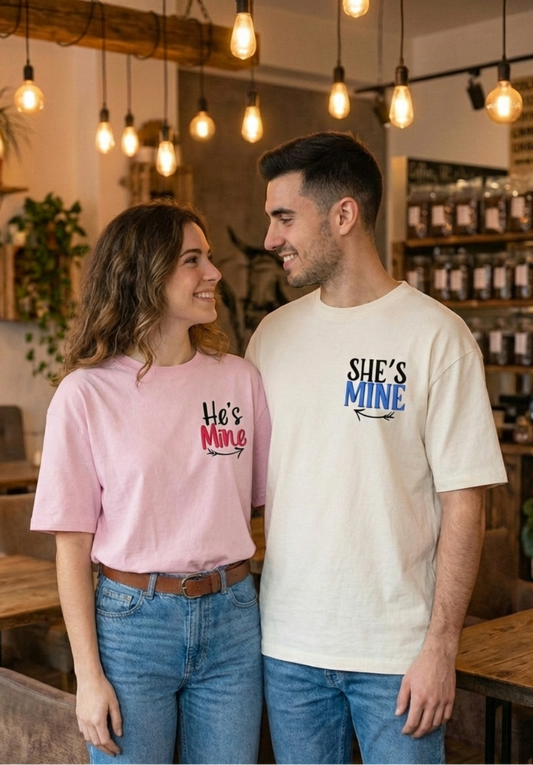 He’s Mine & She’s Mine Oversize Couple T-Shirt | Matching Romantic Wear