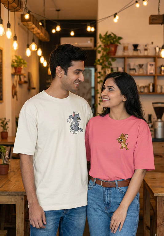 Tom and Jerry Couple Oversize T-Shirt | Cute Cartoon Matching Streetwear