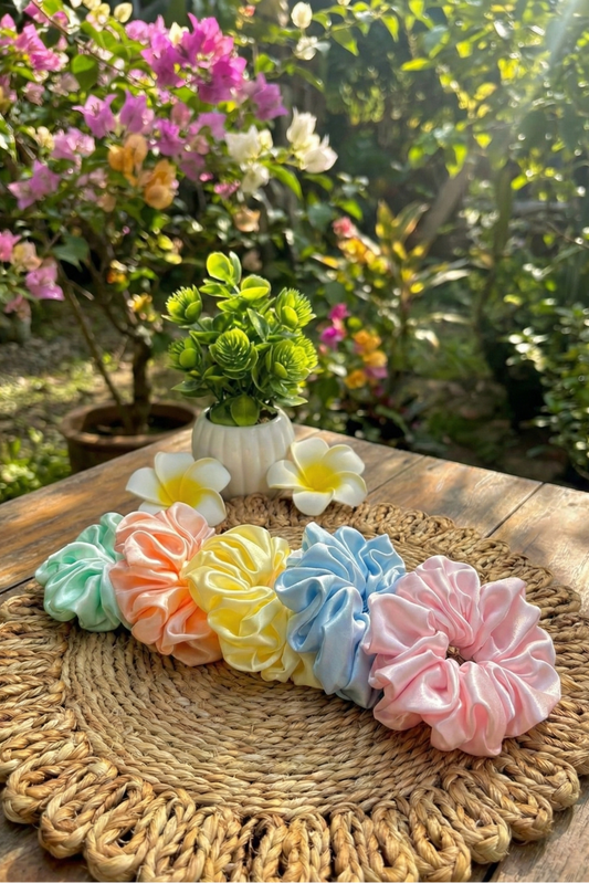 Set of 5 Regular Size Plain Scrunchies | Soft Hair Tie Pack for Everyday Styling